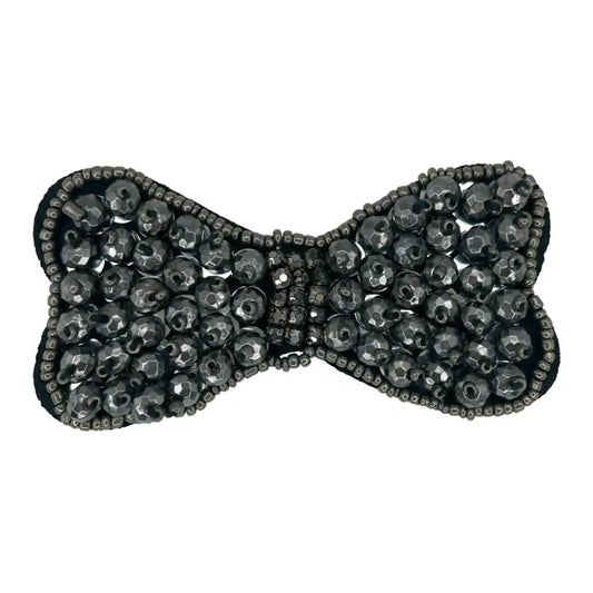 Jet Black Beaded Bow Patch