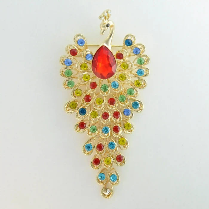 Jeweled Peacock Pin Brooch