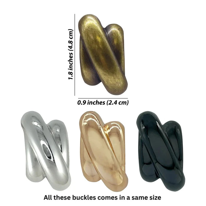 Ani Accessories Kinetic Twist Gold  Metal Buckle sizes shown in the white background with text of all the buckles comes in a same size.