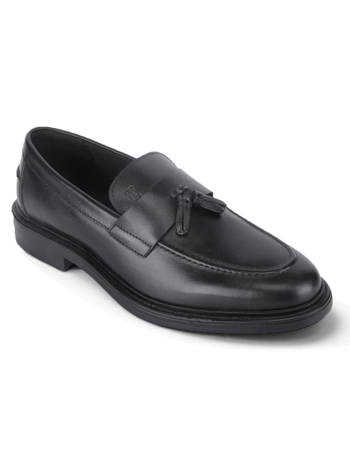 Kingsley Men's Black Genuine Leather Tassel Loafers | Premium Slip-On Formal & Smart Casual Dress Shoes|TC-2654BL