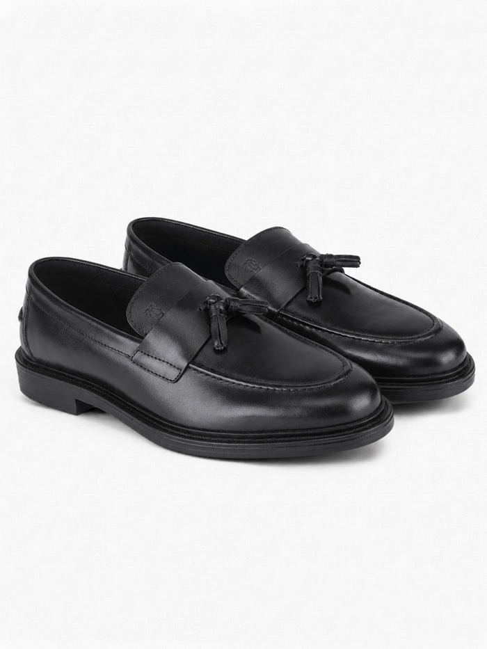 Kingsley Men's Black Genuine Leather Tassel Loafers | Premium Slip-On Formal & Smart Casual Dress Shoes|TC-2654BL