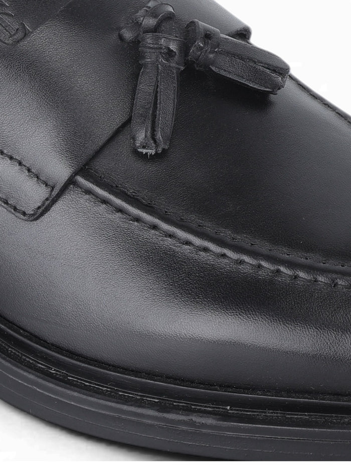 Kingsley Men's Black Genuine Leather Tassel Loafers | Premium Slip-On Formal & Smart Casual Dress Shoes|TC-2654BL