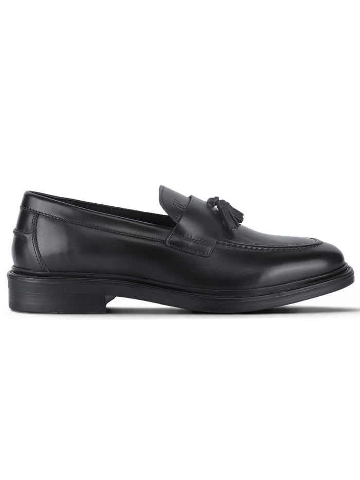 Kingsley Men's Black Genuine Leather Tassel Loafers | Premium Slip-On Formal & Smart Casual Dress Shoes|TC-2654BL
