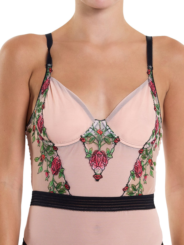 Kiss From A Rose Tattoo Rose Embroidery & Plunging Neckline Close-Up, Luxury Lace Lingerie | Hanky Panky