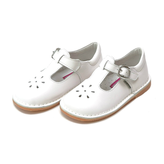 L'Amour Shoes - Joy Leather T-Strap Mary Jane's - White