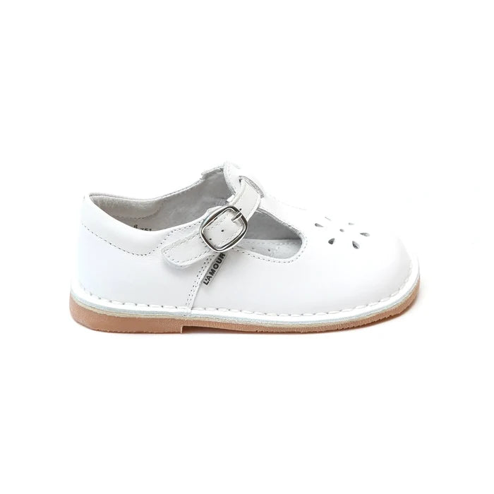 L'Amour Shoes - Joy Leather T-Strap Mary Jane's - White
