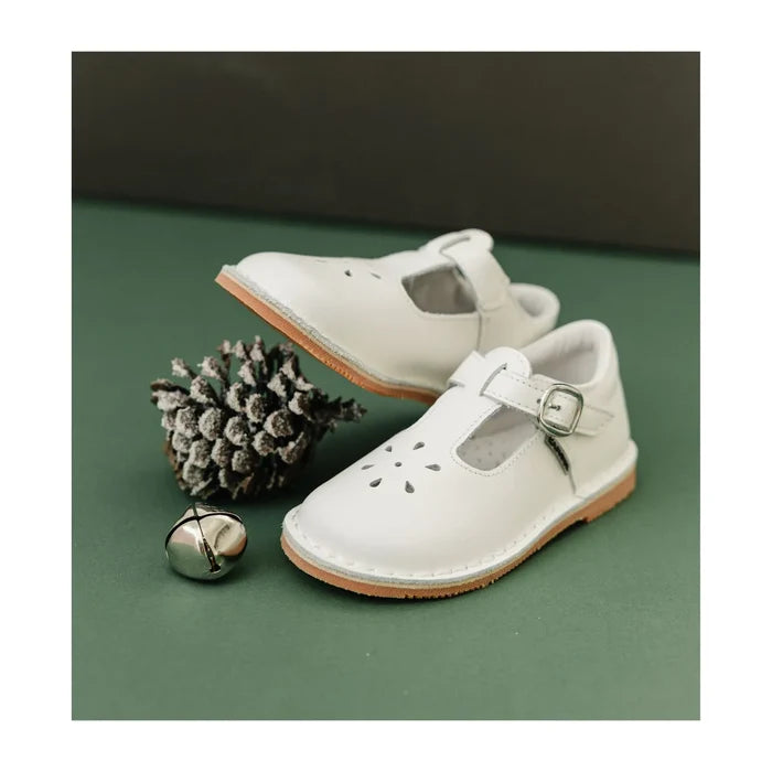 L'Amour Shoes - Joy Leather T-Strap Mary Jane's - White