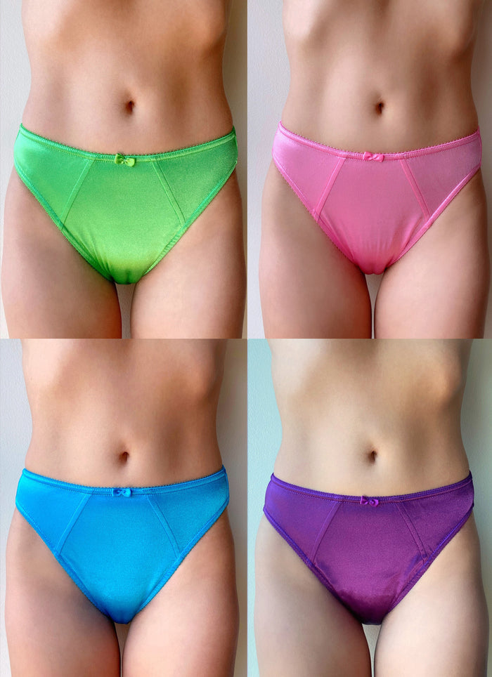 Princess panty set, satin briefs in green, pink, blue, and purple (four-pack)