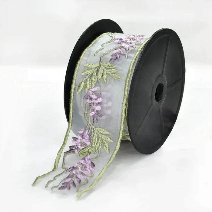 Lavender Organza Parsi Gara Embroidery Lace | 2 Meters