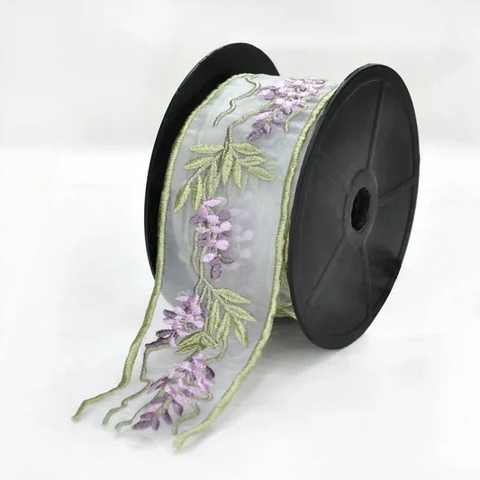 Lavender Organza Parsi Gara Embroidery Lace | 2 Meters