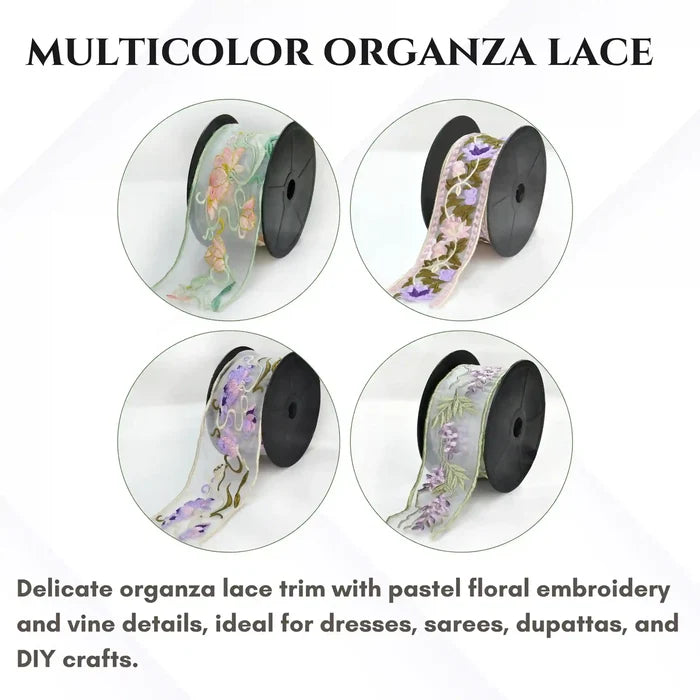 Lavender Organza Parsi Gara Embroidery Lace | 2 Meters