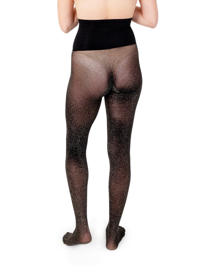 Les Belles Shimmer Noir Black Sparkle Tights - Back View On Model | Hanky Panky