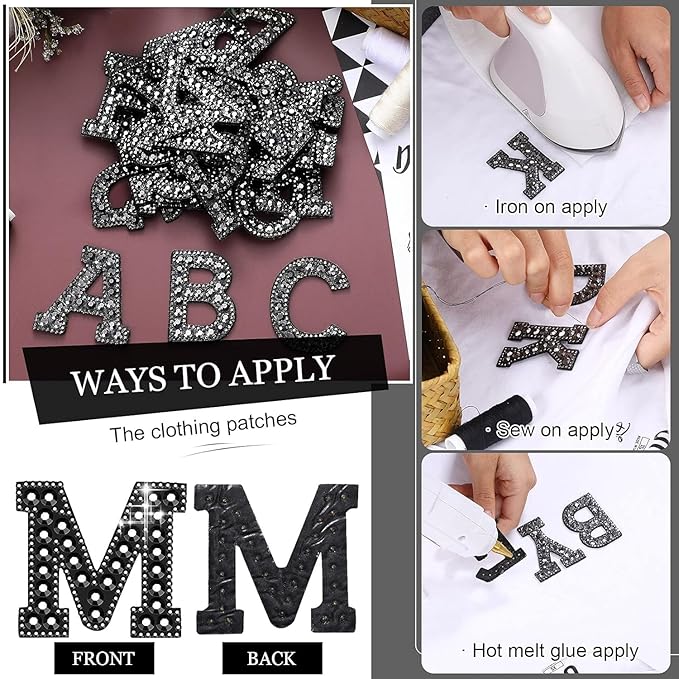Letter B Black Rivet Hematite Hot fix Or Sew Patch