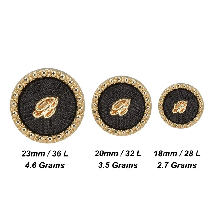 Letter B Designer with Textured Enamel Center Buttons | 18mm(28L), 20mm(32L) & 23mm(36L)
