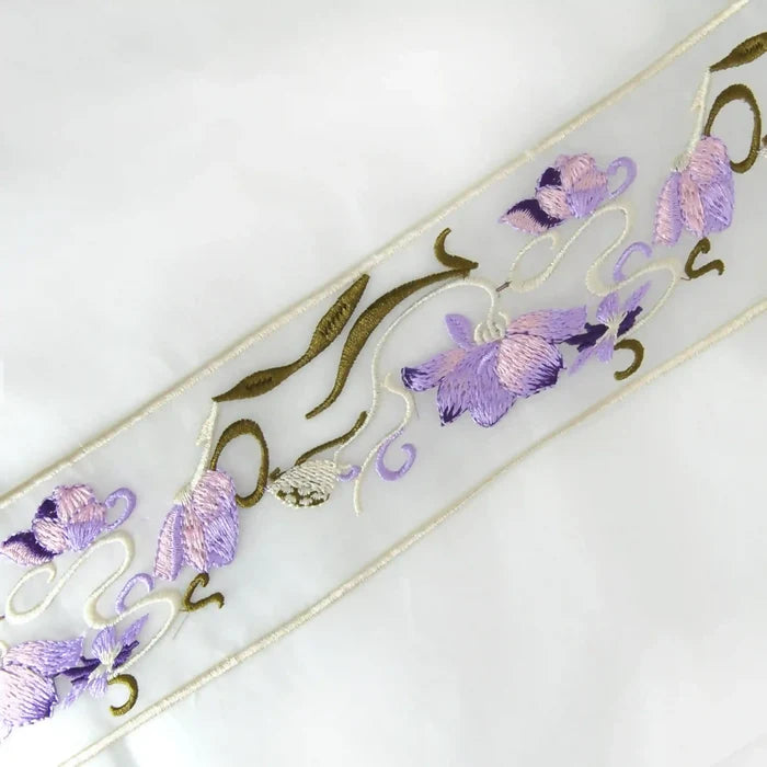 Lilac Blossom Organza Parsi Gara Lace | 2 Meter