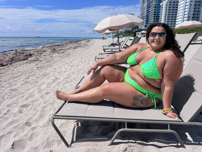 Lime Green Leopard Side Tie Bikini Bottom