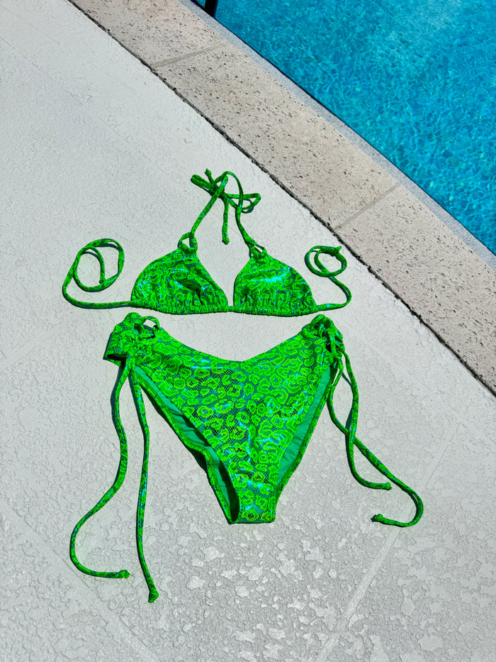 Lime Green Leopard Side Tie Bikini Bottom