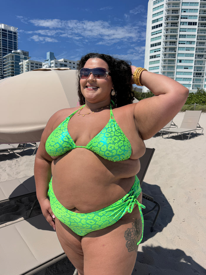 Lime Green Leopard Side Tie Bikini Bottom
