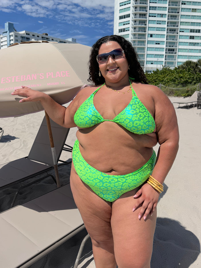 Lime Green Leopard Thong Bikini Bottom