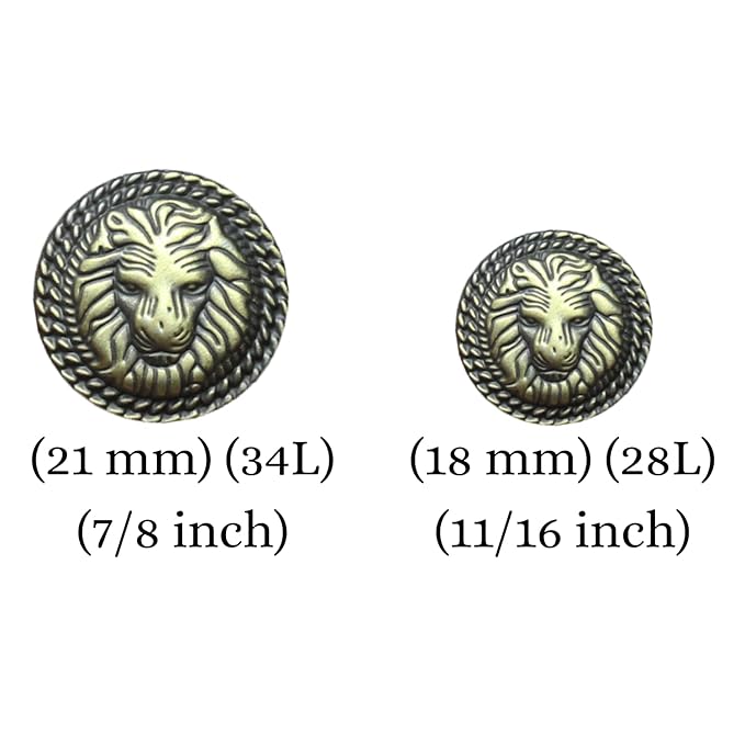 Lion Head Design Metal Buttons | 18mm(28L) & 21mm(34L)