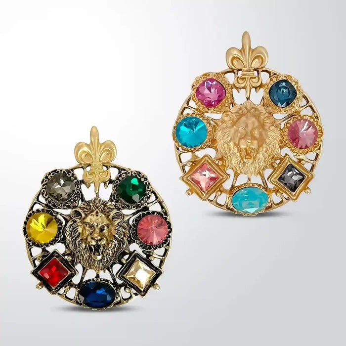 Lion Head Multi-Stone Brooch