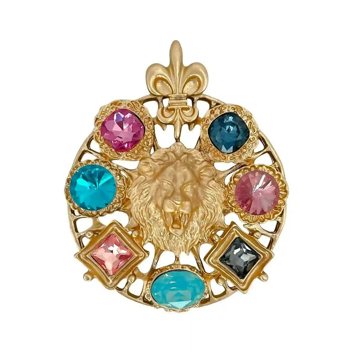 Lion Head Multi-Stone Brooch