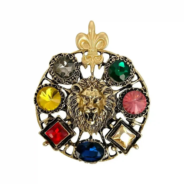 Lion Head Multi-Stone Brooch