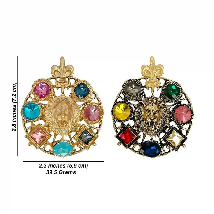 Lion Head Multi-Stone Brooch