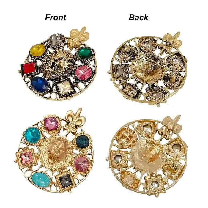 Lion Head Multi-Stone Brooch