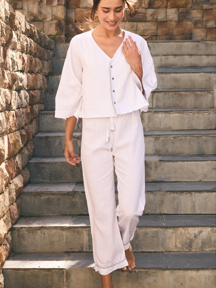 Loungy Linen Set - Long | White & Grey