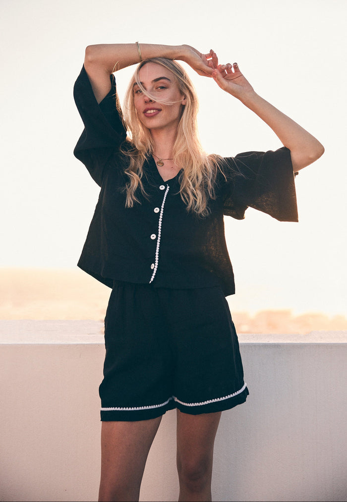 Loungy Linen Set - Short | Black