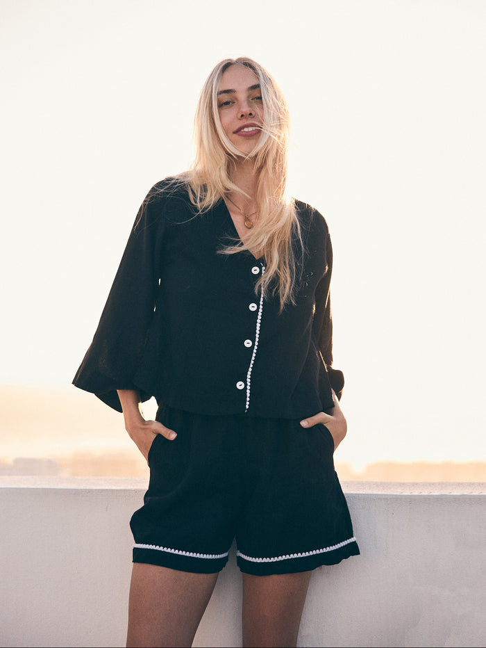 Loungy Linen Set - Short | Black