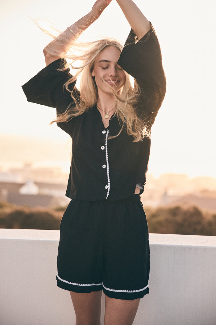 Loungy Linen Set - Short | Black