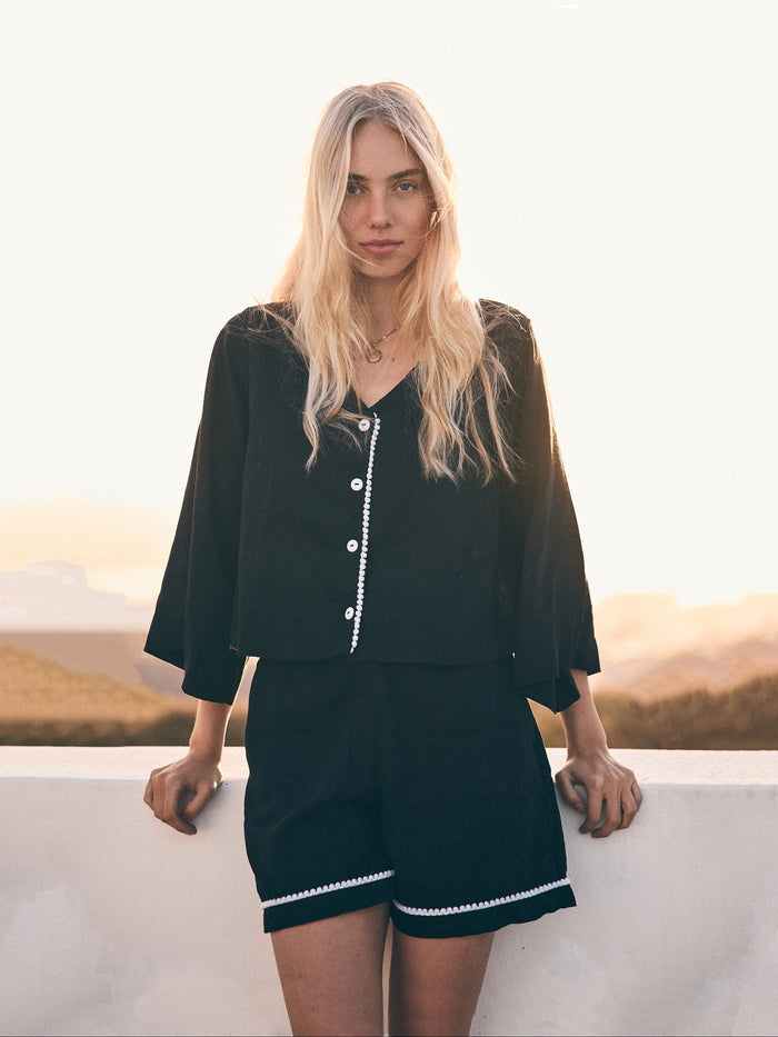 Loungy Linen Set - Short | Black