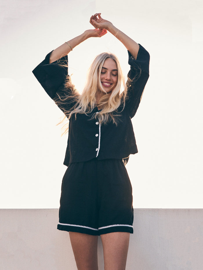 Loungy Linen Set - Short | Black