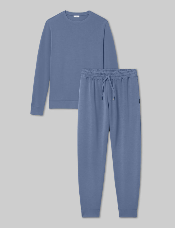 Luxe Traveler Knit Long Sleeve Crew & Jogger Set::Vintage Indigo
