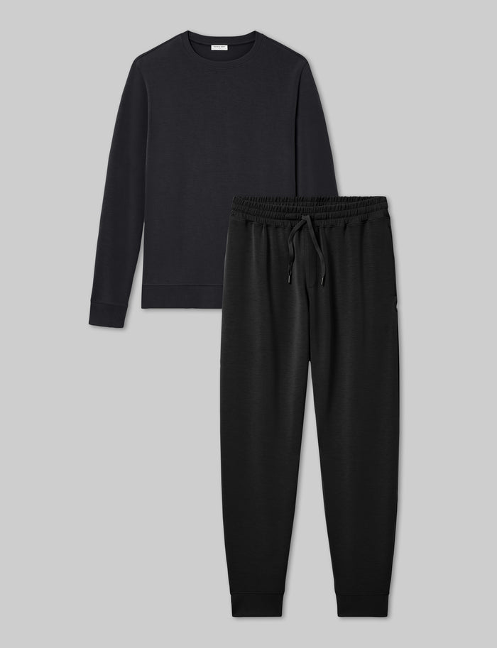 Luxe Traveler Knit Long Sleeve Crew & Jogger Set::Black