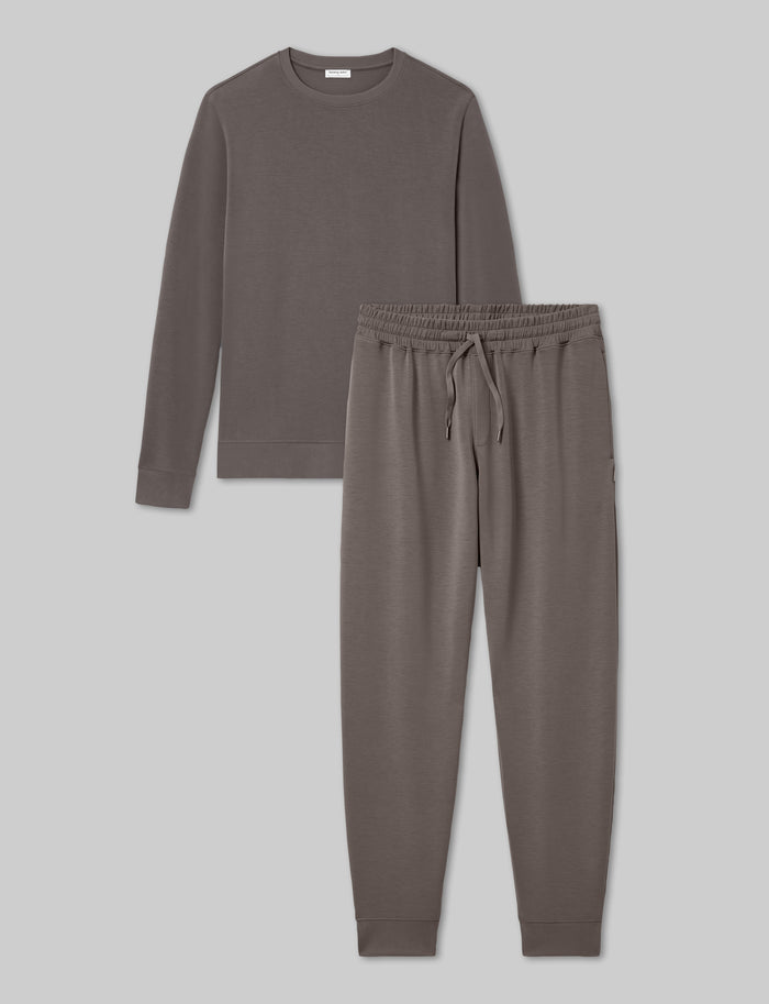 Luxe Traveler Knit Long Sleeve Crew & Jogger Set::Falcon