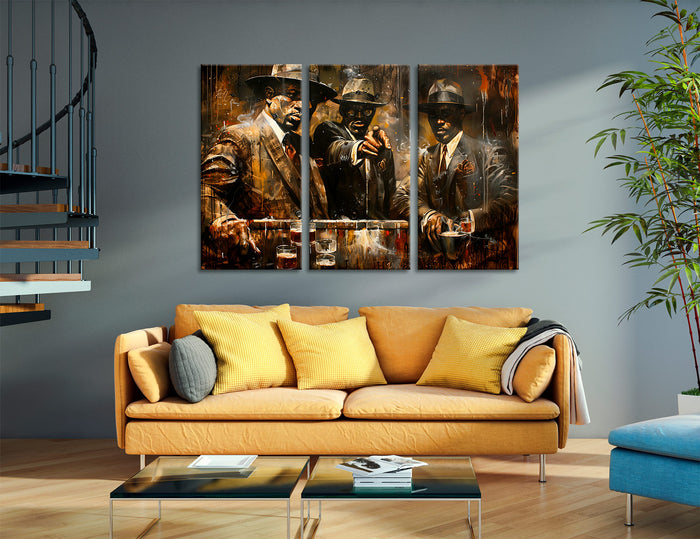 Mafia Gathering in Retro Painting Style with Elegant Outfits and Tense Atmosphere Canvas Print # 2550