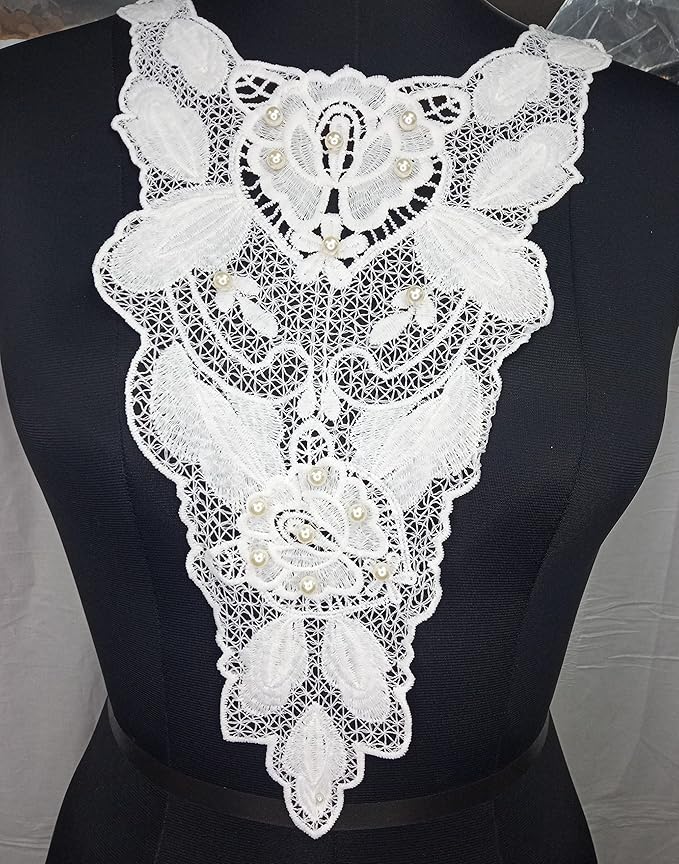 Large neckline with pearl detailing by Ani Accessories on women’s dresses and kurtis, showcasing wide shape and elegant appeal.