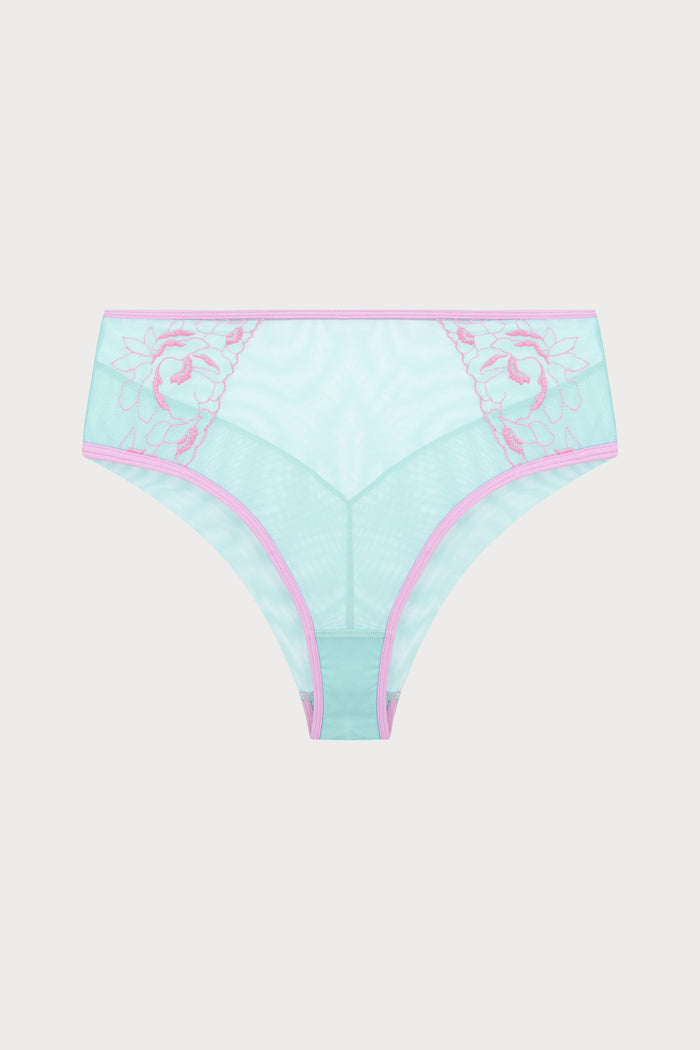Marta Floral Embroidery High Waist Knicker in Pastel Green