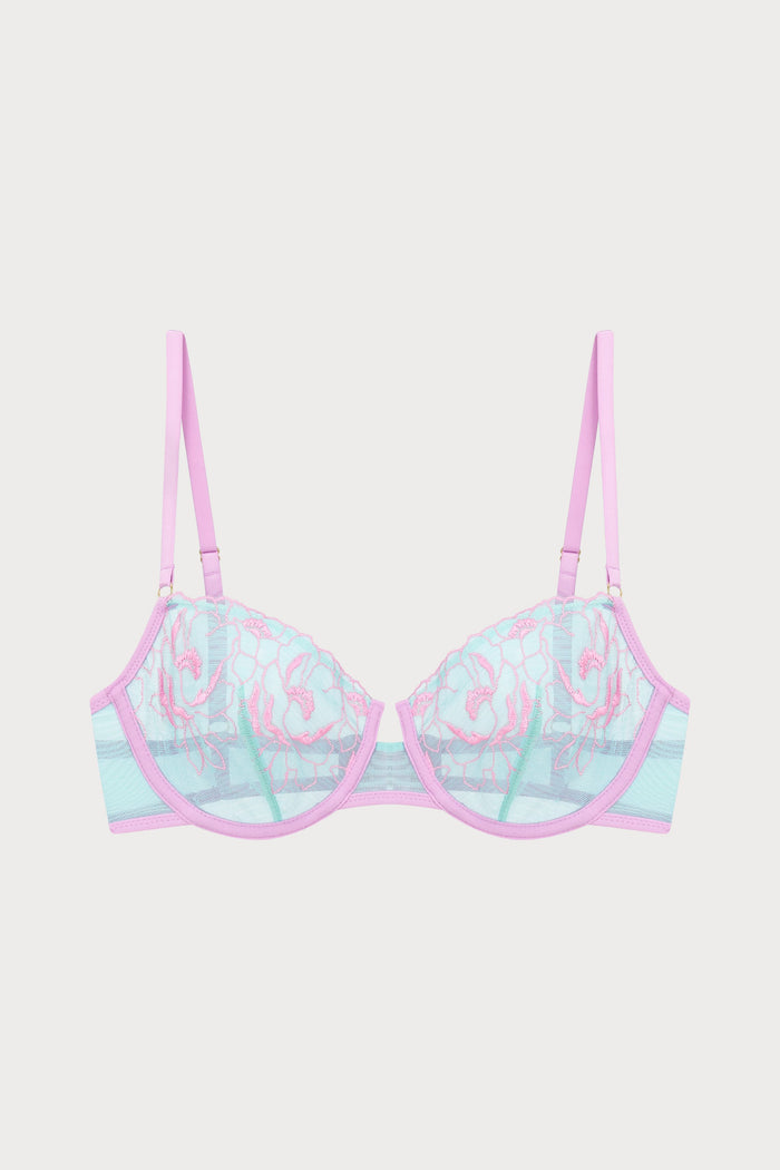 Marta Floral Embroidery Underwire Bra in Pastel Green
