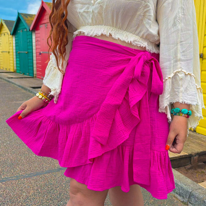 Mary Cotton Gauze Wrap Skirt - Peony