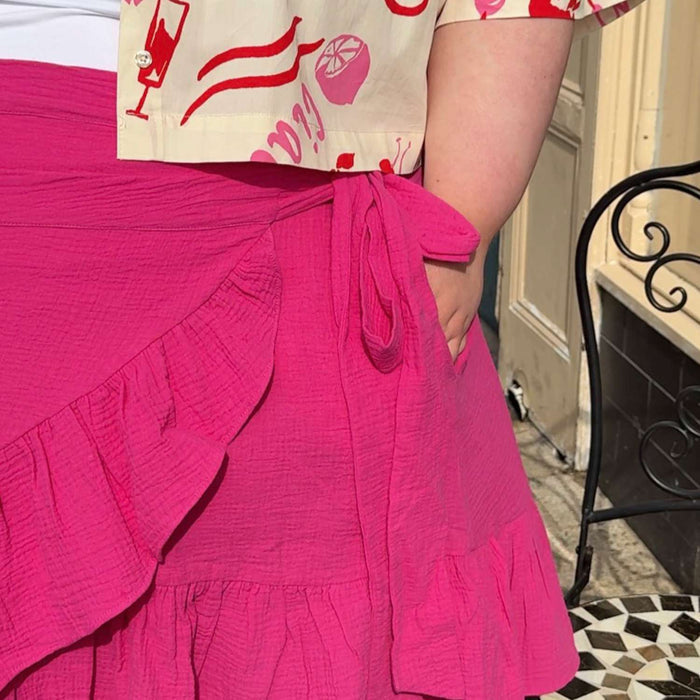 Mary Cotton Gauze Wrap Skirt - Peony