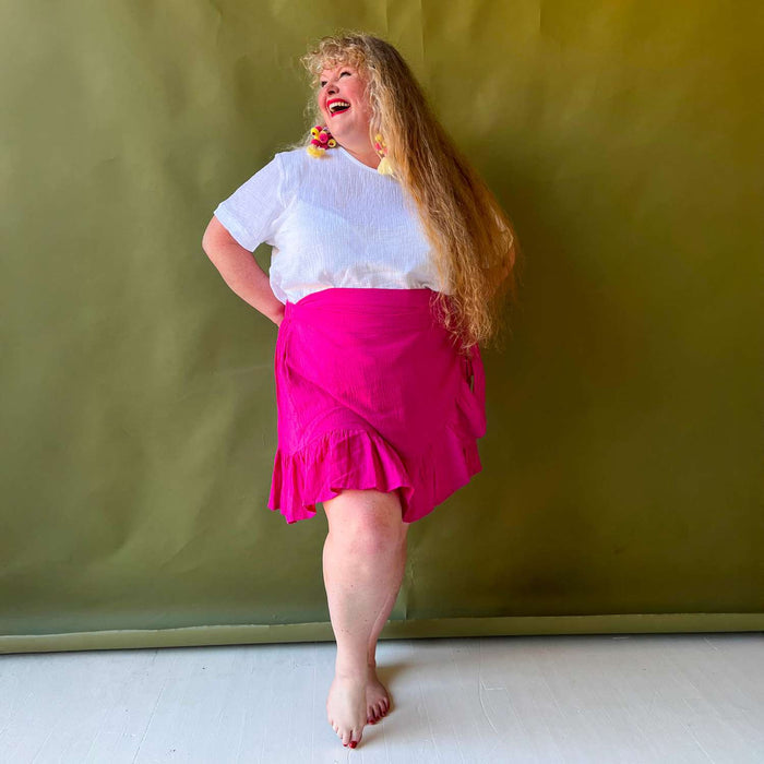 Mary Cotton Gauze Wrap Skirt - Peony