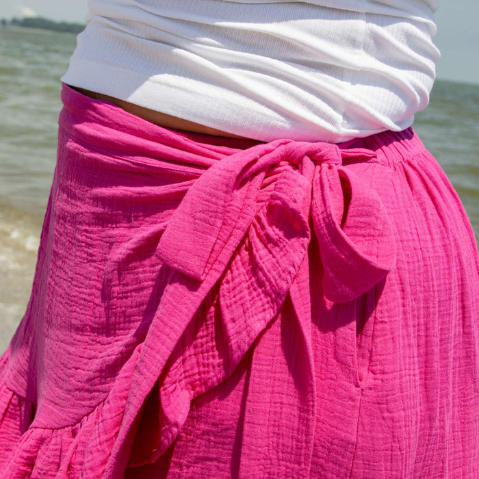 Mary Cotton Gauze Wrap Skirt - Peony