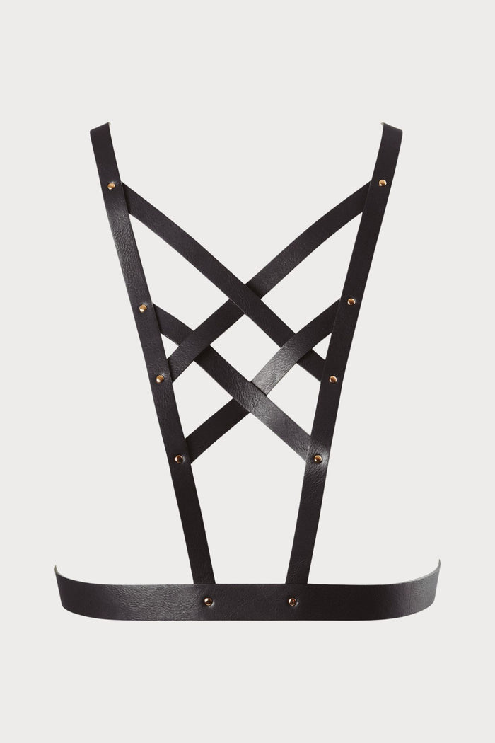 Maze Vegan Leather Cross Cleavage Harness Black