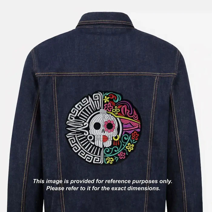 Mesoamerican Duality Skull Embroidered Hot Fix Patch