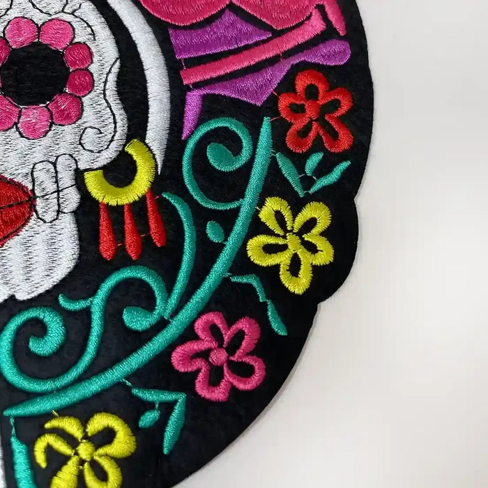 Mesoamerican Duality Skull Embroidered Hot Fix Patch