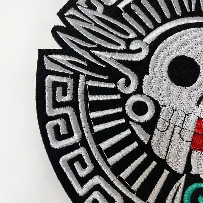 Mesoamerican Duality Skull Embroidered Hot Fix Patch